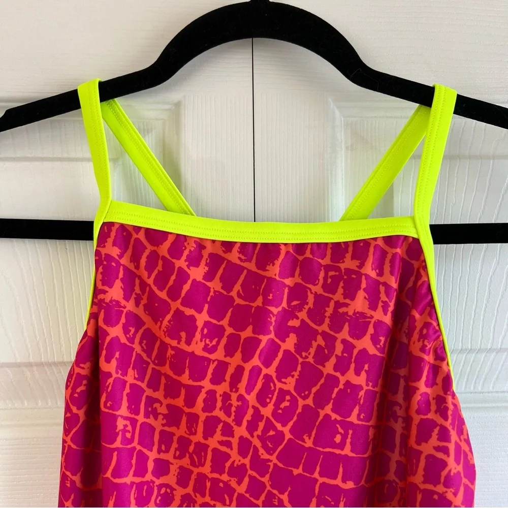 Speedo Pro LT Pink Pop Yellow Snake Print‎ Propel Back Swimsuit One Piece Pool 6